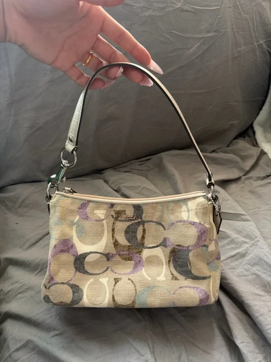 Coach Mini Signature Canvas Shoulder Bag Y2K Pastel Multicolor Pochette - Picture 1 of 7